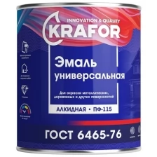 Эмаль ПФ-115 универсальная Krafor, алкидная, глянцевая, 1,8 кг, черная