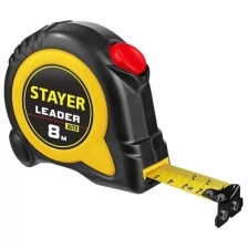 STAYER LEADER 8м / 25мм рулетка с автостопом в ударостойком обрезиненном корпусе