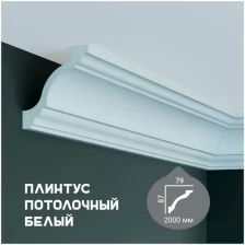 Карниз с гладким профилем Fabello Decor P 135,плинтус потолочный белый грунтованный, 79*87*2000 мм